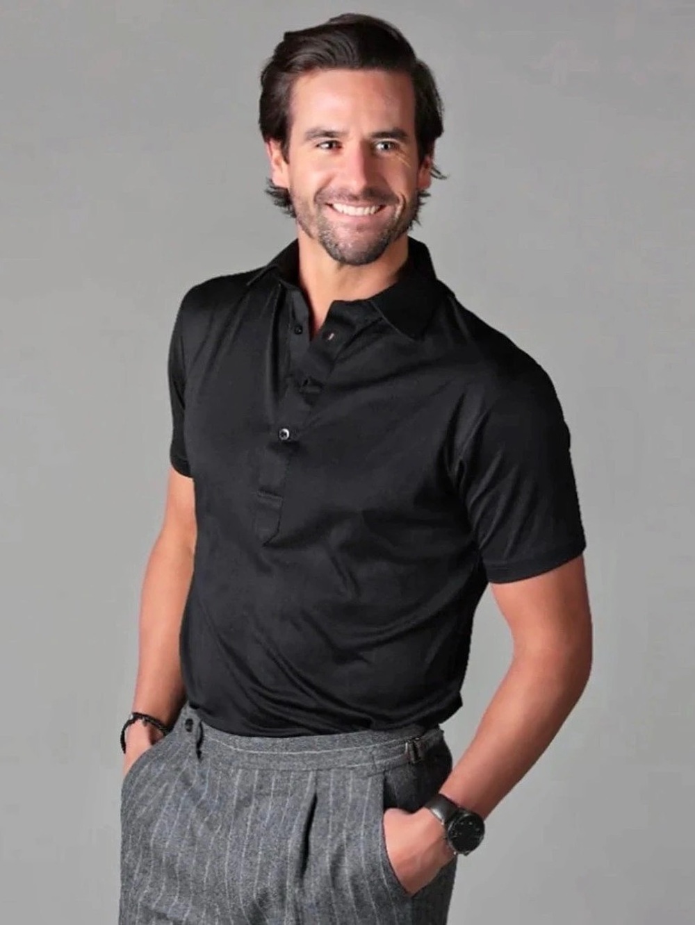NWT Collars & Co Men’s Original Dress Collar Polo Black Short Sleeve Size Large